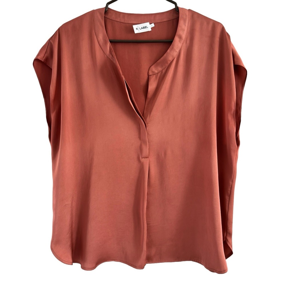 R Label The Reset Sleeveless Satin Top Blouse Women's L Relaxed Fit Rust Color